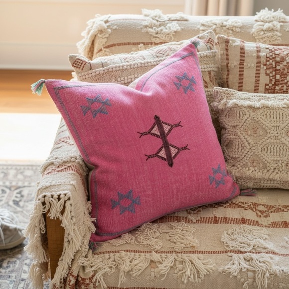 Hand made in Morocco, Pink Decorative Throw Pillow case.